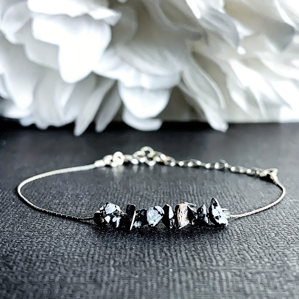 Black Snowflake Obsidian Bracelet & Foot Chain, Aura Shielding Charm